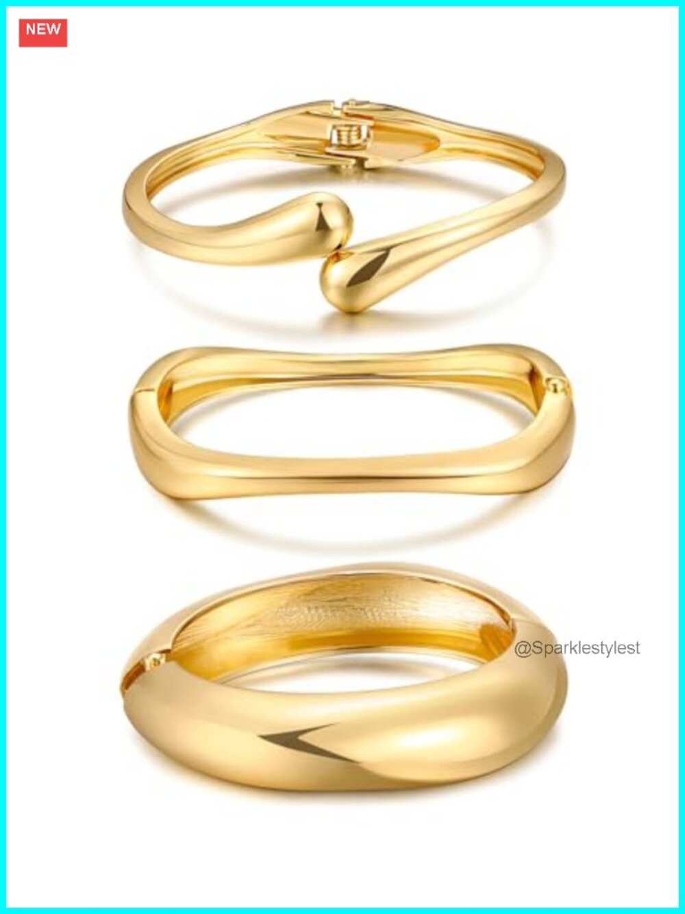 Chunky Gold Plated Bangle Set, Stackable Statement Bracelets for Women